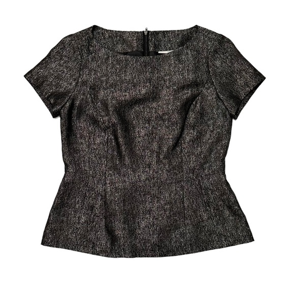 Nordstrom Tops - Halogen Black Silver Metallic Peplum Boat Neck Short Sleeve Blouse M